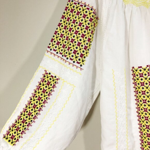 NWT! J. PETERMAN Paradise Linen Embroidered Boho Relaxed Fit Peasant Blouse S - Picture 4 of 12